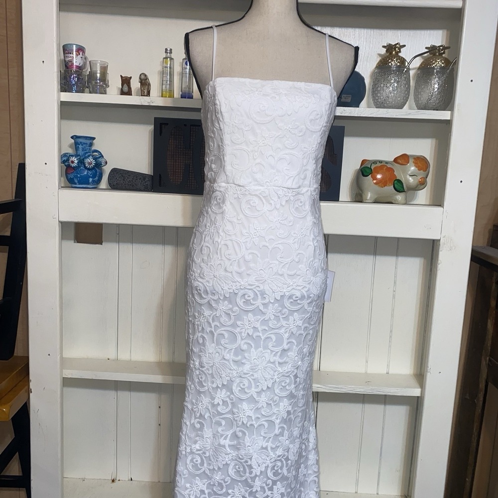 Lulu's White Floral Lace Cami Maxi Wedding Dress New Medium
